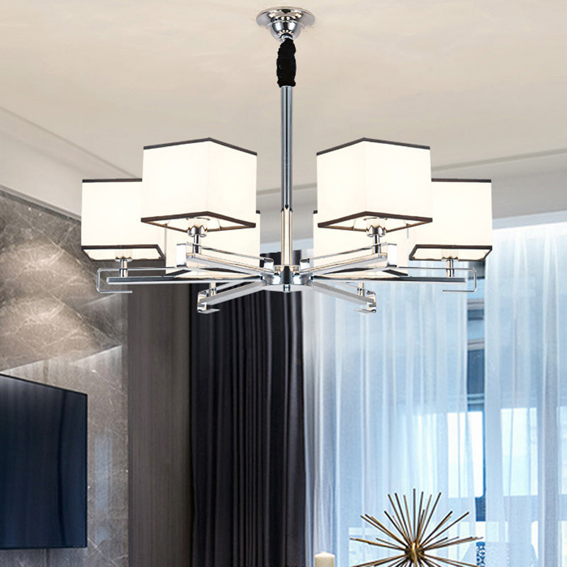 Classic Fabric White Pendant Lamp with Square Design - 3/6/8 Lights - Ideal for Bedroom Chandelier Fixture