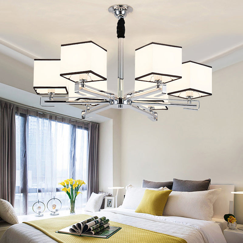 Classic Fabric White Pendant Lamp with Square Design - 3/6/8 Lights - Ideal for Bedroom Chandelier Fixture