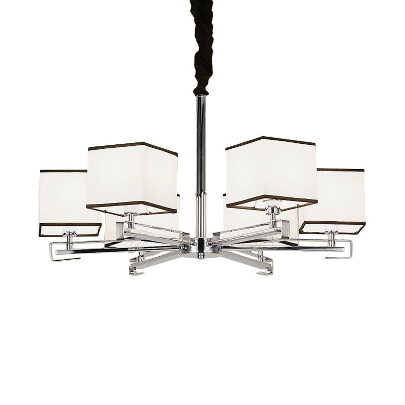 Classic Fabric White Pendant Lamp with Square Design - 3/6/8 Lights - Ideal for Bedroom Chandelier Fixture