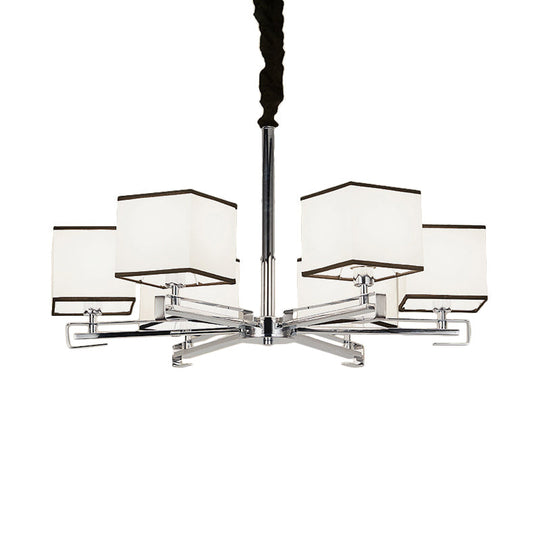 Classic Fabric White Pendant Lamp with Square Design - 3/6/8 Lights - Ideal for Bedroom Chandelier Fixture