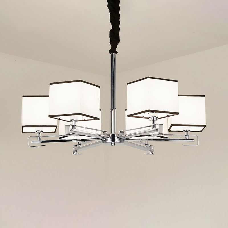 Classic Fabric White Pendant Lamp with Square Design - 3/6/8 Lights - Ideal for Bedroom Chandelier Fixture