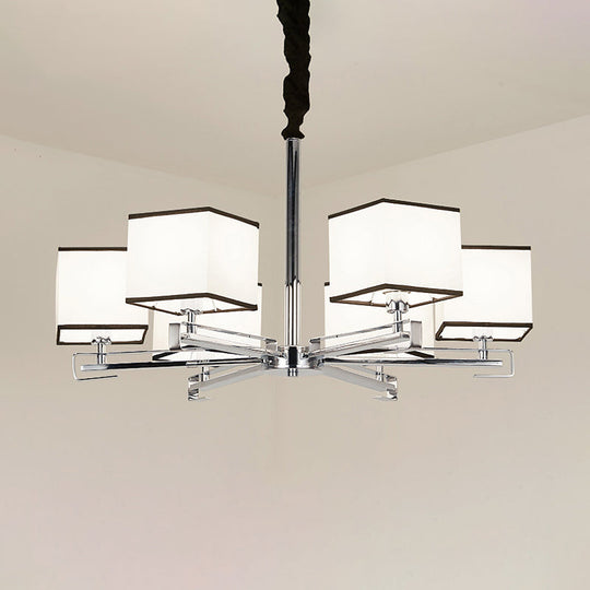 Classic Fabric White Pendant Lamp with Square Design - 3/6/8 Lights - Ideal for Bedroom Chandelier Fixture