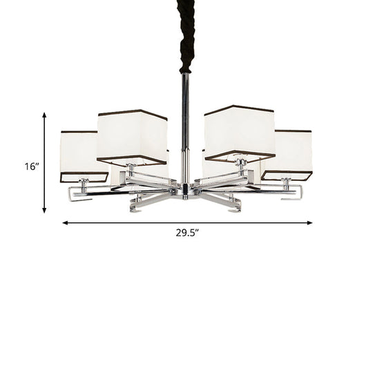 Classic Fabric White Pendant Lamp with Square Design - 3/6/8 Lights - Ideal for Bedroom Chandelier Fixture