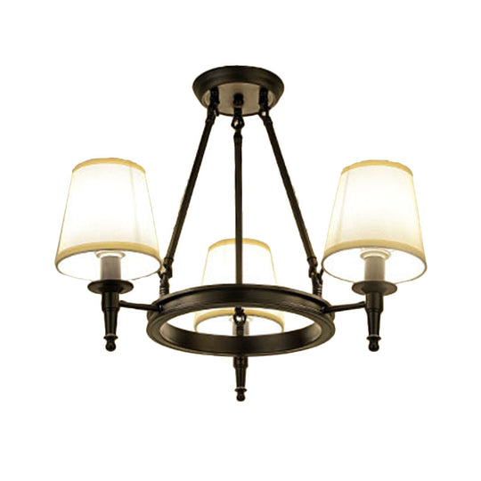 Traditional Tapered Pendant Chandelier - Fabric, 3/6/8-Light Black Hanging Fixture with Wagon Wheel Design
