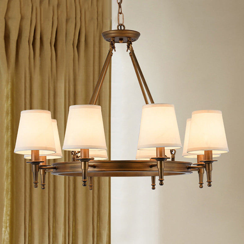 Classic Conical Chandelier - Fabric Shade, Antique Brass Finish - 3/6/8 Lights - Perfect for Living Room Ceiling