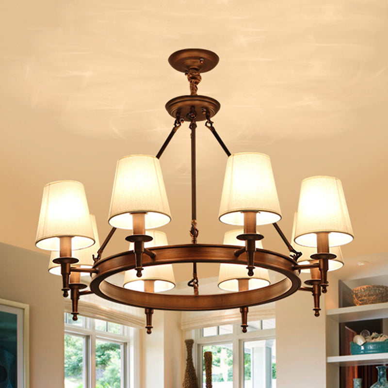 Classic Conical Chandelier - Fabric Shade, Antique Brass Finish - 3/6/8 Lights - Perfect for Living Room Ceiling