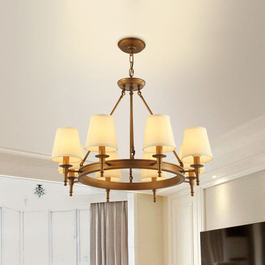Classic Conical Chandelier - Fabric Shade, Antique Brass Finish - 3/6/8 Lights - Perfect for Living Room Ceiling