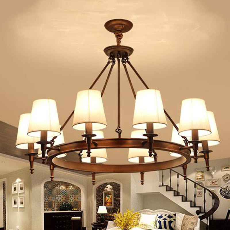 Classic Conical Chandelier - Fabric Shade, Antique Brass Finish - 3/6/8 Lights - Perfect for Living Room Ceiling