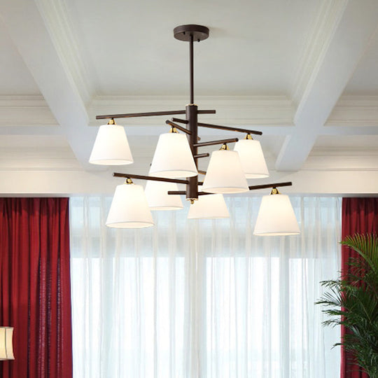 Tapered Hanging Chandelier - Traditional Pendant Light for Living Room with Fabric Shades - Available in Black, White, or Red - 4/6/8 Lights