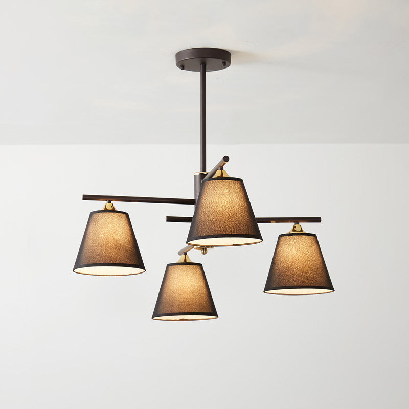 Tapered Hanging Chandelier - Traditional Pendant Light for Living Room with Fabric Shades - Available in Black, White, or Red - 4/6/8 Lights