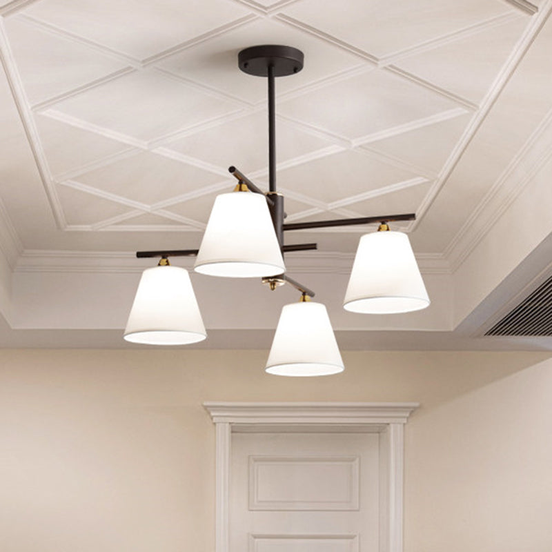 Tapered Hanging Chandelier - Traditional Pendant Light for Living Room with Fabric Shades - Available in Black, White, or Red - 4/6/8 Lights