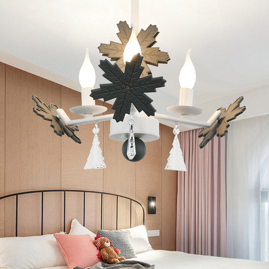 Kids Clear Glass Candle Chandelier: 3/6 Lights Gray/White Pendant Lamp with K9 Crystal & Snowflake Deco