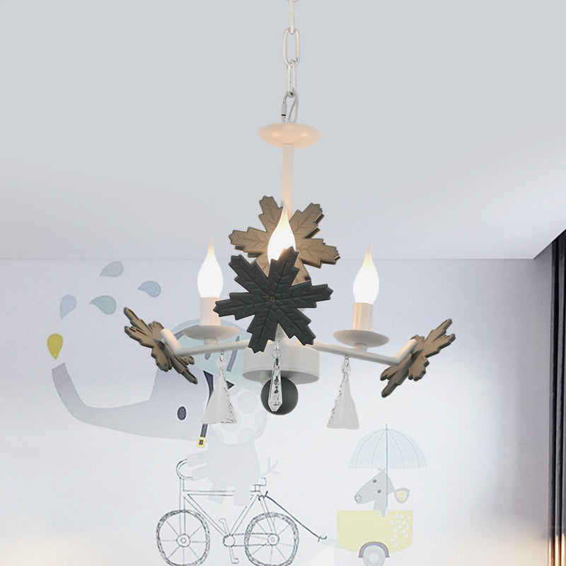 Kids Clear Glass Candle Chandelier: 3/6 Lights Gray/White Pendant Lamp with K9 Crystal & Snowflake Deco