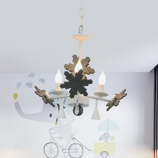 Kids Clear Glass Candle Chandelier: 3/6 Lights Gray/White Pendant Lamp with K9 Crystal & Snowflake Deco