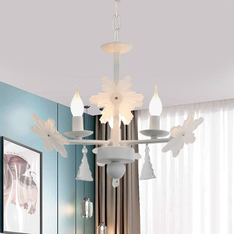 Kids Clear Glass Candle Chandelier: 3/6 Lights Gray/White Pendant Lamp with K9 Crystal & Snowflake Deco