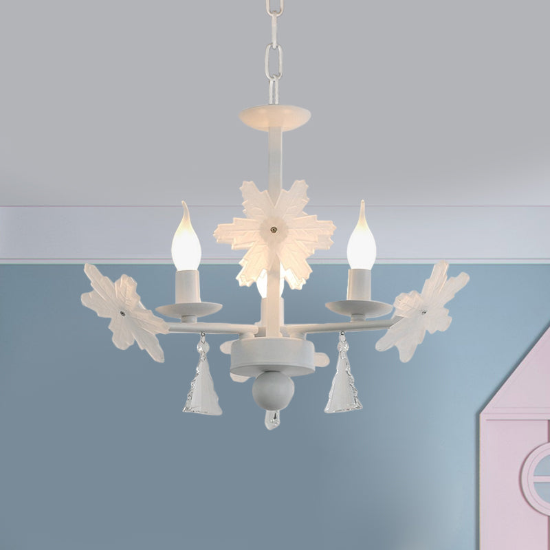 Kids Clear Glass Candle Chandelier: 3/6 Lights Gray/White Pendant Lamp with K9 Crystal & Snowflake Deco
