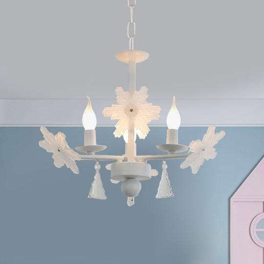 Kids Clear Glass Candle Chandelier: 3/6 Lights Gray/White Pendant Lamp with K9 Crystal & Snowflake Deco