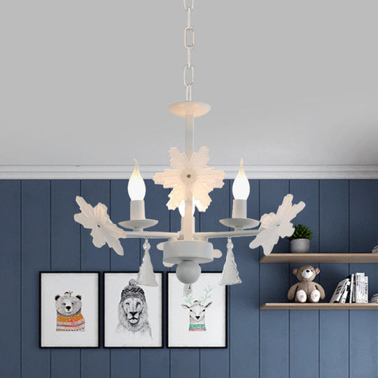 Kids Clear Glass Candle Chandelier: 3/6 Lights Gray/White Pendant Lamp with K9 Crystal & Snowflake Deco