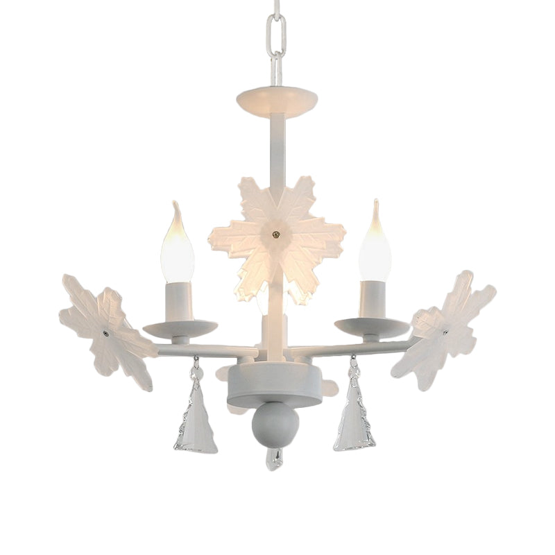 Kids Clear Glass Candle Chandelier: 3/6 Lights Gray/White Pendant Lamp with K9 Crystal & Snowflake Deco