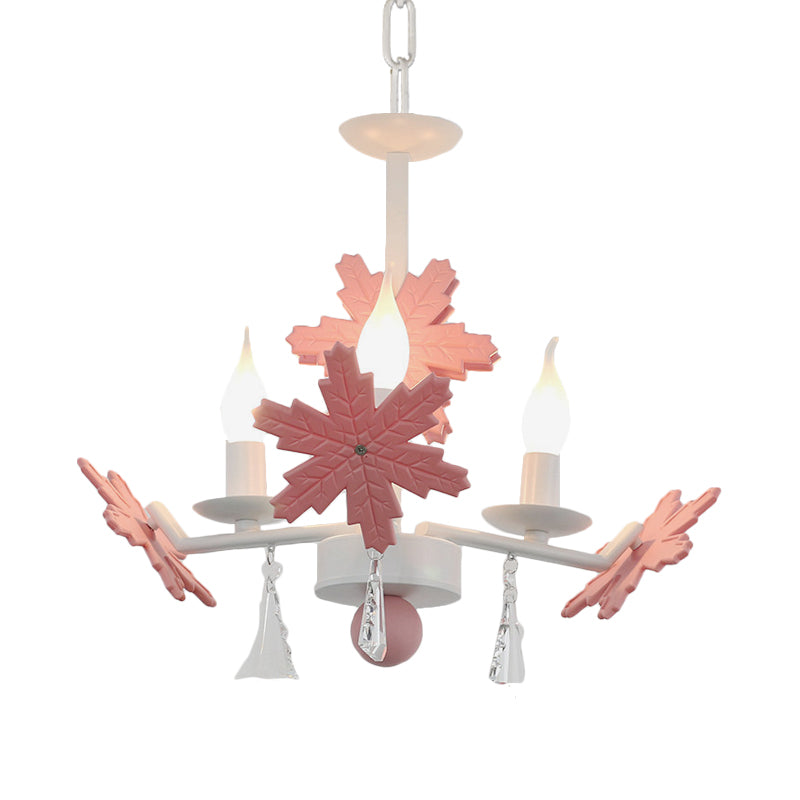 Kids Clear Glass Candle Chandelier: 3/6 Lights Gray/White Pendant Lamp with K9 Crystal & Snowflake Deco