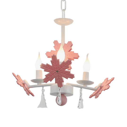 Kids Clear Glass Candle Chandelier: 3/6 Lights Gray/White Pendant Lamp with K9 Crystal & Snowflake Deco