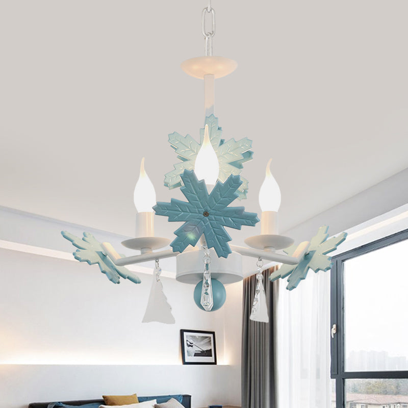 Kids Clear Glass Candle Chandelier: 3/6 Lights Gray/White Pendant Lamp with K9 Crystal & Snowflake Deco