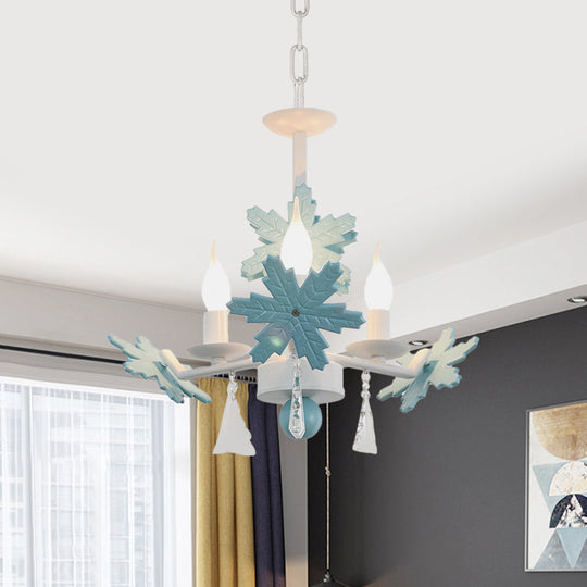 Kids Clear Glass Candle Chandelier: 3/6 Lights Gray/White Pendant Lamp with K9 Crystal & Snowflake Deco