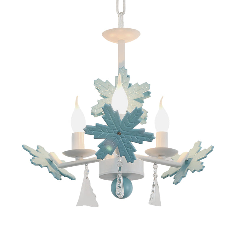 Kids Clear Glass Candle Chandelier: 3/6 Lights Gray/White Pendant Lamp with K9 Crystal & Snowflake Deco