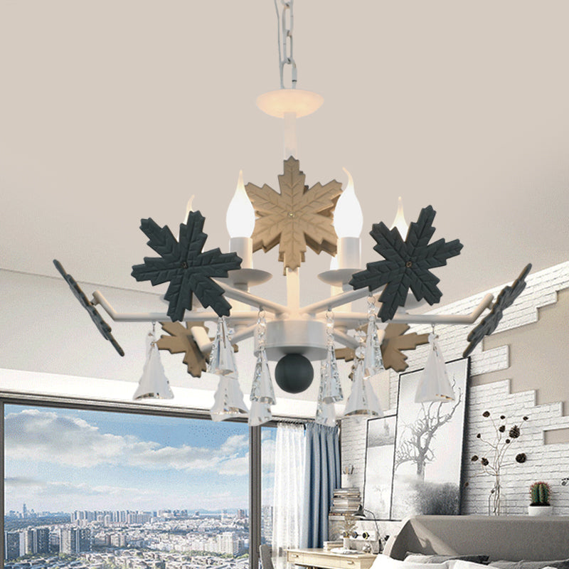 Kids Clear Glass Candle Chandelier: 3/6 Lights Gray/White Pendant Lamp with K9 Crystal & Snowflake Deco