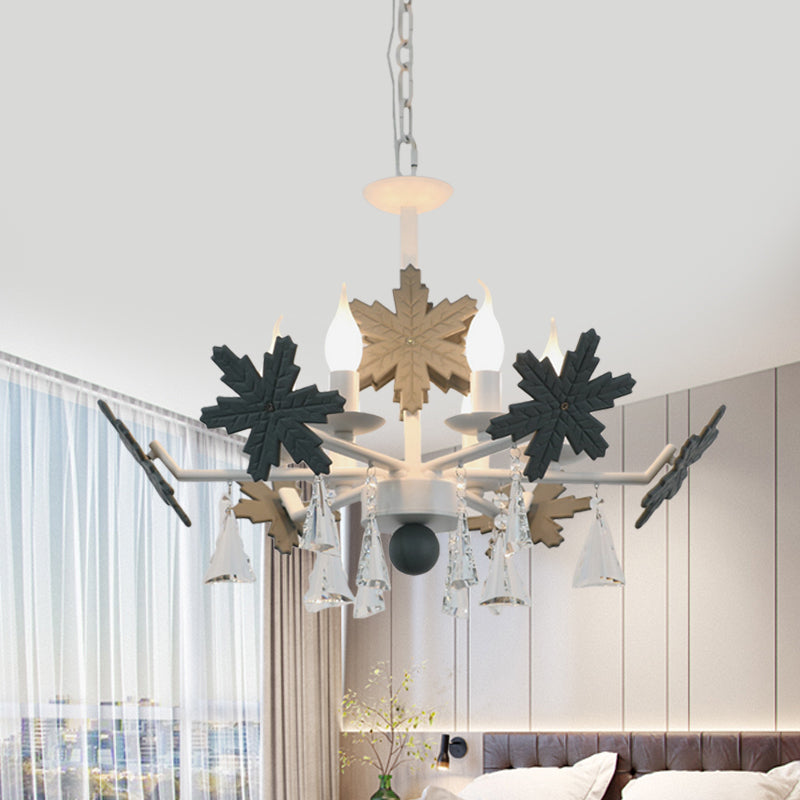 Kids Clear Glass Candle Chandelier: 3/6 Lights Gray/White Pendant Lamp with K9 Crystal & Snowflake Deco