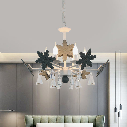 Kids Clear Glass Candle Chandelier: 3/6 Lights Gray/White Pendant Lamp with K9 Crystal & Snowflake Deco