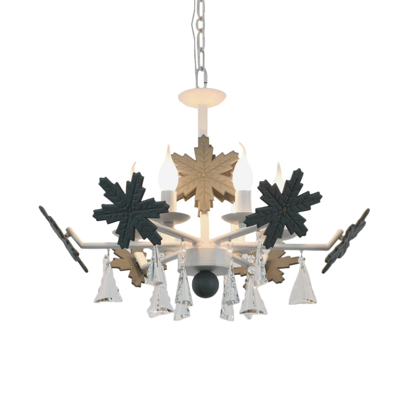 Kids Clear Glass Candle Chandelier: 3/6 Lights Gray/White Pendant Lamp with K9 Crystal & Snowflake Deco