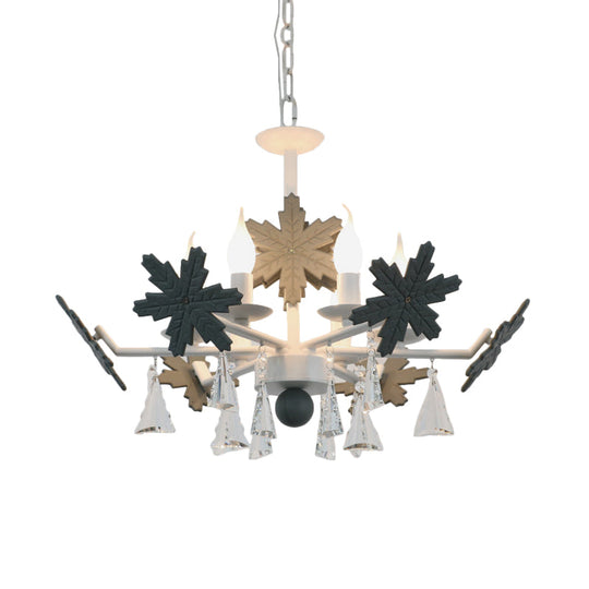 Kids Clear Glass Candle Chandelier: 3/6 Lights Gray/White Pendant Lamp with K9 Crystal & Snowflake Deco
