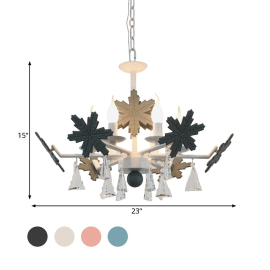 Kids Clear Glass Candle Chandelier: 3/6 Lights Gray/White Pendant Lamp with K9 Crystal & Snowflake Deco