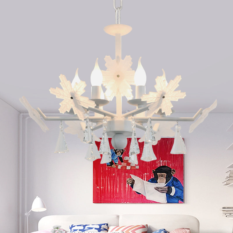 Kids Clear Glass Candle Chandelier: 3/6 Lights Gray/White Pendant Lamp with K9 Crystal & Snowflake Deco