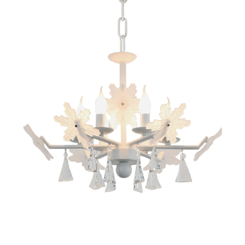 Kids Clear Glass Candle Chandelier: 3/6 Lights Gray/White Pendant Lamp with K9 Crystal & Snowflake Deco