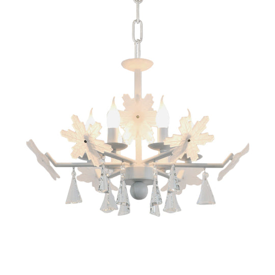 Kids Clear Glass Candle Chandelier: 3/6 Lights Gray/White Pendant Lamp with K9 Crystal & Snowflake Deco