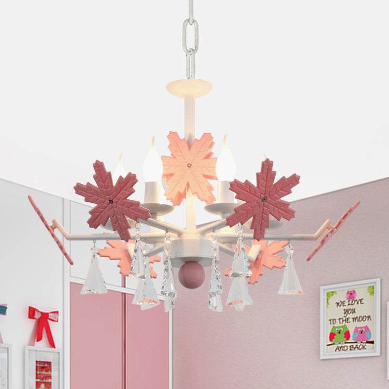 Kids Clear Glass Candle Chandelier: 3/6 Lights Gray/White Pendant Lamp with K9 Crystal & Snowflake Deco