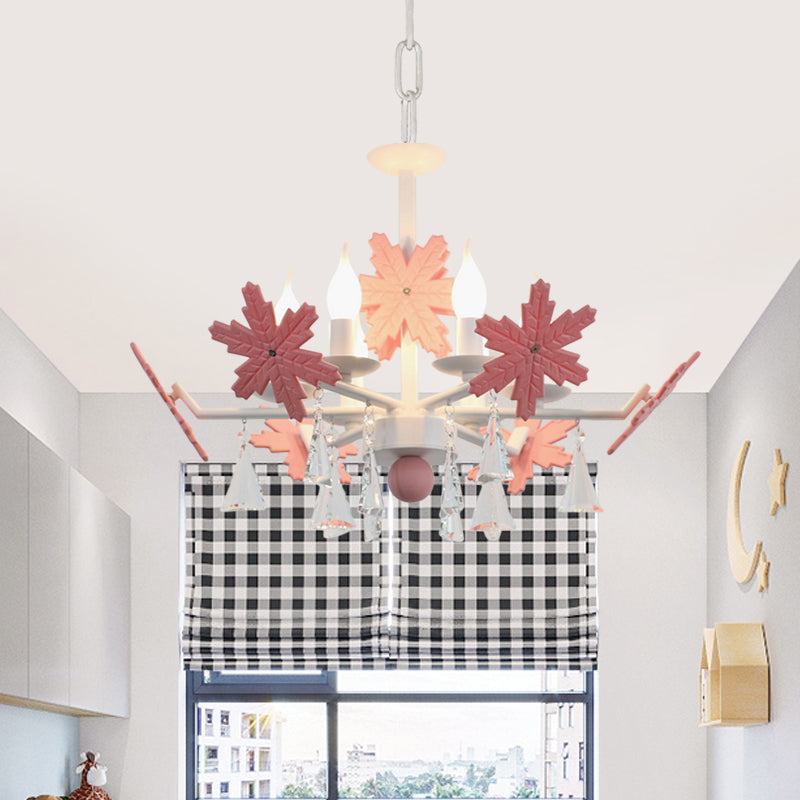 Kids Clear Glass Candle Chandelier: 3/6 Lights Gray/White Pendant Lamp with K9 Crystal & Snowflake Deco