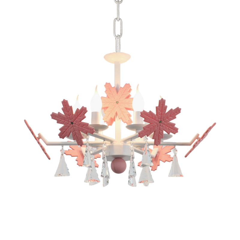 Kids Clear Glass Candle Chandelier: 3/6 Lights Gray/White Pendant Lamp with K9 Crystal & Snowflake Deco