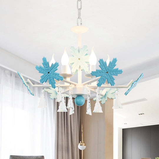 Kids Clear Glass Candle Chandelier: 3/6 Lights Gray/White Pendant Lamp with K9 Crystal & Snowflake Deco