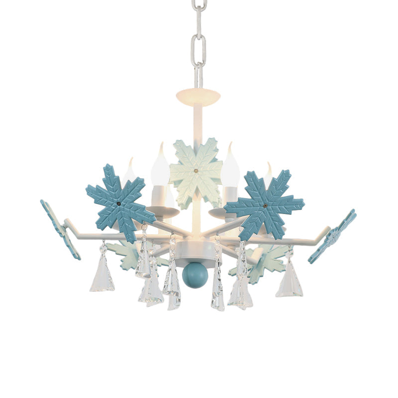 Kids Clear Glass Candle Chandelier: 3/6 Lights Gray/White Pendant Lamp with K9 Crystal & Snowflake Deco
