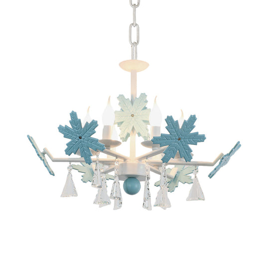 Kids Clear Glass Candle Chandelier: 3/6 Lights Gray/White Pendant Lamp with K9 Crystal & Snowflake Deco