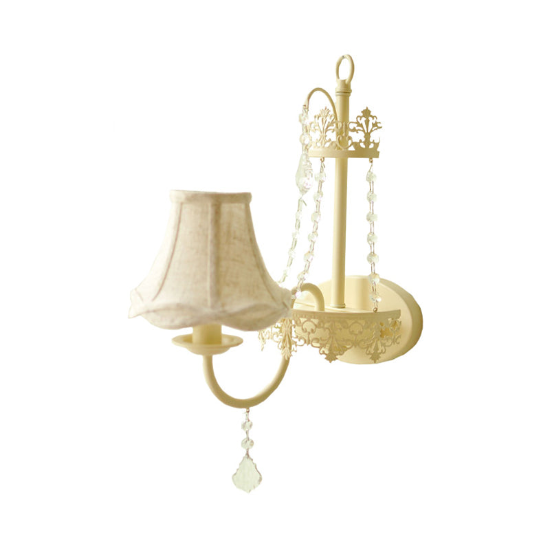 Vintage Crystal Strand White Wall Mount Sconce Light with Curved Arm and Shade/Shadeless