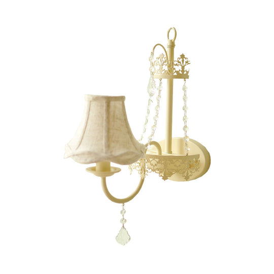 Vintage Crystal Strand White Wall Mount Sconce Light with Curved Arm and Shade/Shadeless