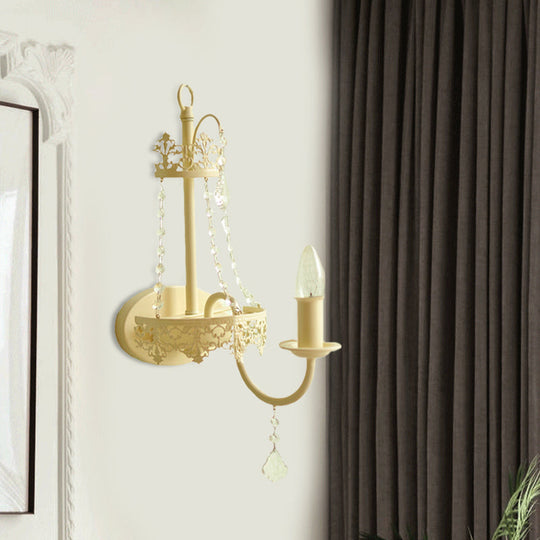 Vintage Crystal Strand White Wall Mount Sconce Light with Curved Arm and Shade/Shadeless