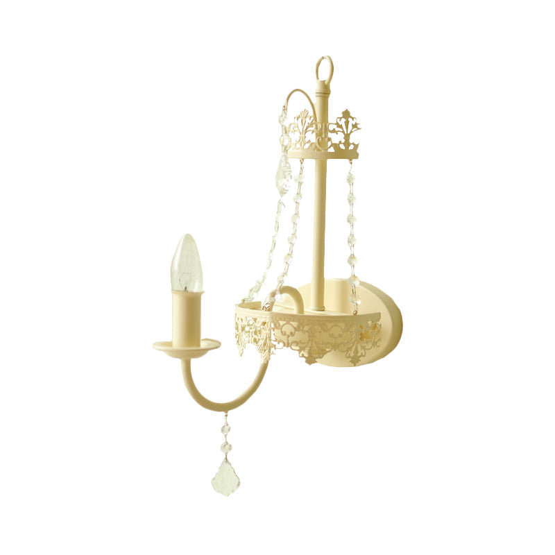 Vintage Crystal Strand White Wall Mount Sconce Light with Curved Arm and Shade/Shadeless