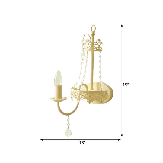 Vintage Crystal Strand White Wall Mount Sconce Light with Curved Arm and Shade/Shadeless