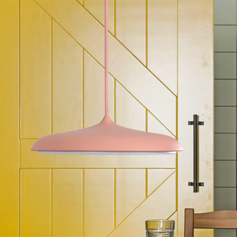 Modern Metal Disk Ceiling Pendant Light - 10"/16" Diameter - 1 Light - White/Pink/Yellow - Warm/White Hanging Lamp