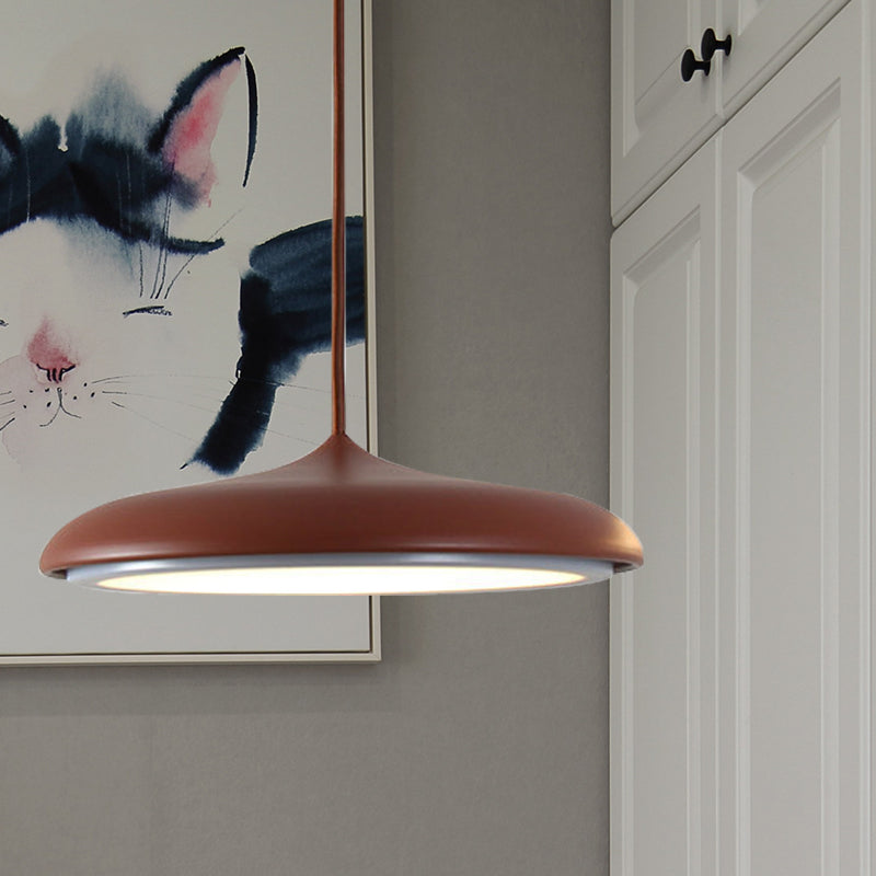 Modern Metal Disk Ceiling Pendant Light - 10"/16" Diameter - 1 Light - White/Pink/Yellow - Warm/White Hanging Lamp